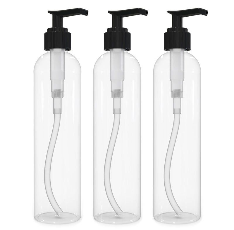 BRIGHTFROM Lotion Pump Bottles, Empty 8 OZ, BPA-Free Refillable Plastic Containers, Clear with Black Dispenser for - Soap, Shampoo, Lotions, Liquid Body Soap, Creams and Massage Oil (3 Pack) - Image 1